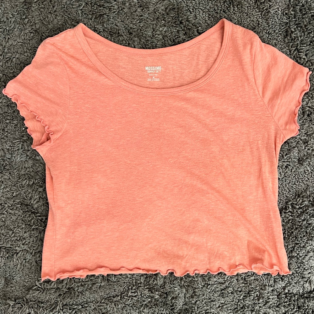 Mossimo Supply Co Pink Lettuce Trim Scoop Neck Crop Top Size M